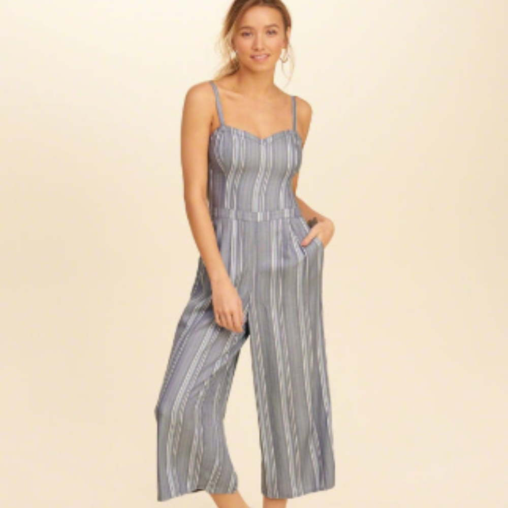 HollisterJumpsuit:Light Blue & White Striped Crop